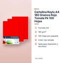CARTULINA RAYLU A4 180 GRAMOS ROJO TOMATE PK 100 HOJAS - características principales