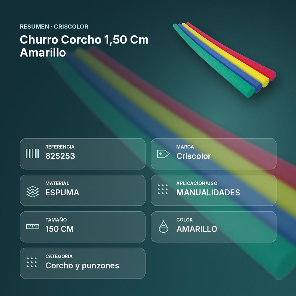 CHURRO CORCHO 1,50 CM AMARILLO - resumen de atributos