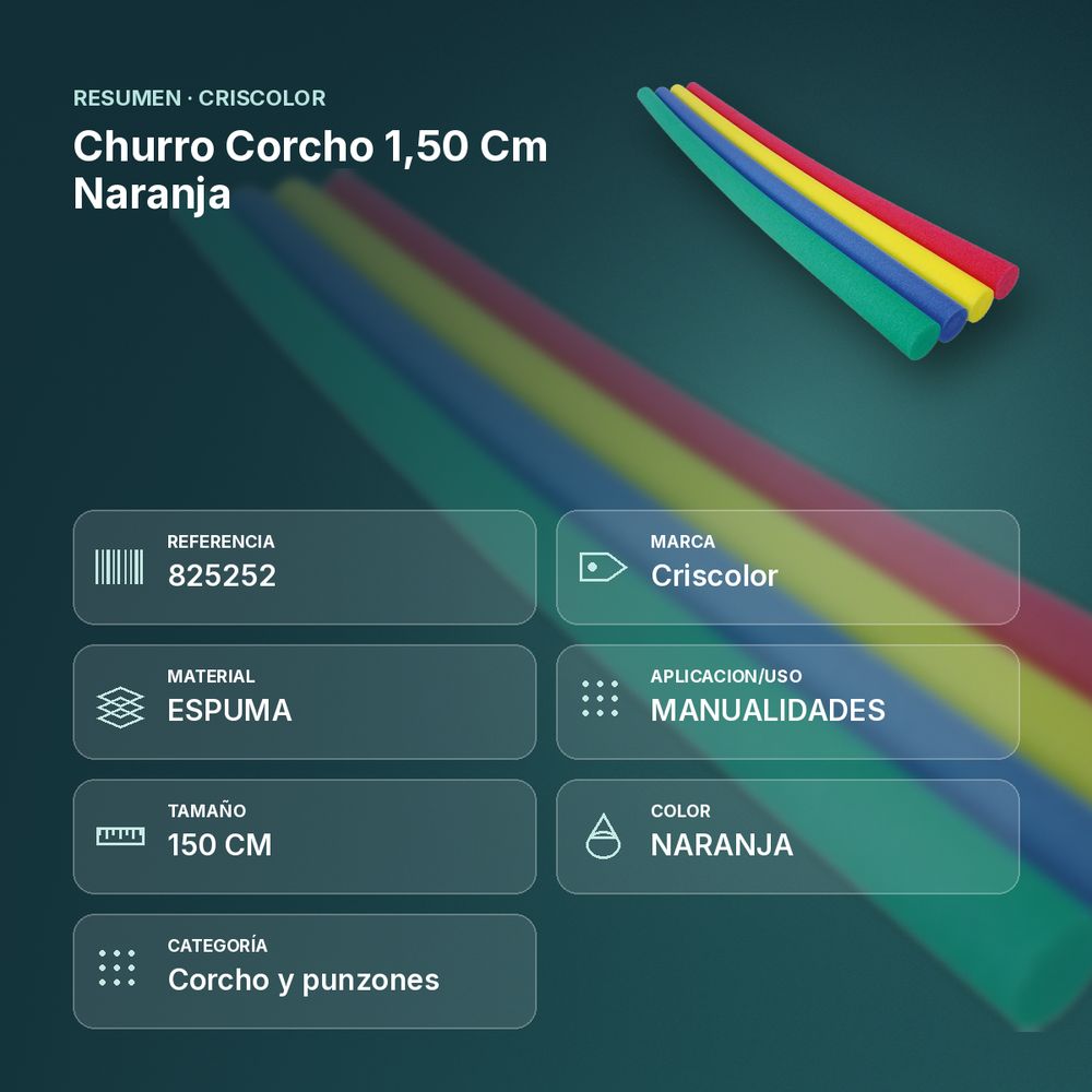 CHURRO CORCHO 1,50 CM NARANJA - resumen de atributos