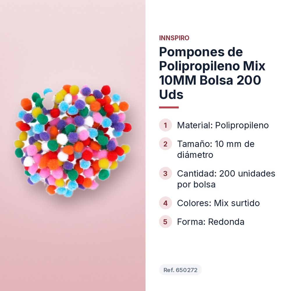 POMPONES DE POLIPROPILENO MIX 10MM BOLSA 200 UDS - características principales
