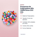 POMPONES DE POLIPROPILENO MIX 10MM BOLSA 200 UDS - características principales