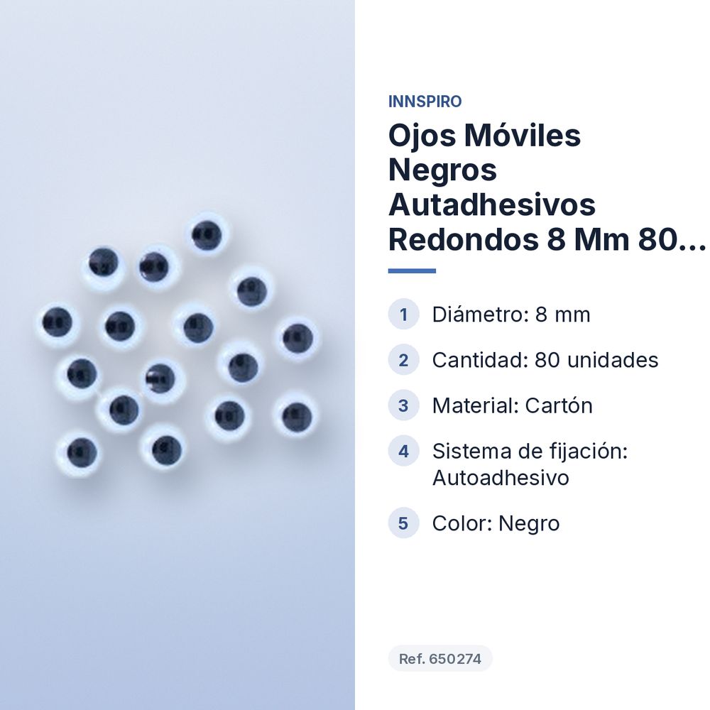 OJOS MÓVILES NEGROS AUTADHESIVOS REDONDOS 8 MM 80 UDS - características principales