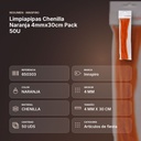 LIMPIAPIPAS CHENILLA NARANJA 4MMX30CM PACK 50U - resumen de atributos