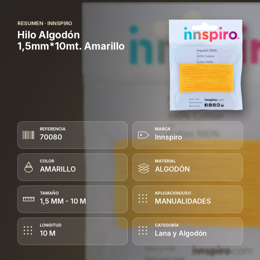 HILO ALGODÓN 1,5MM*10MT. AMARILLO - resumen de atributos