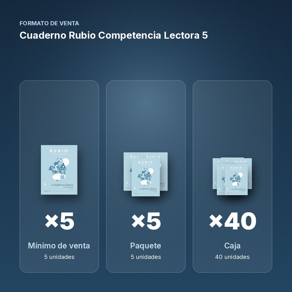 CUADERNO RUBIO COMPETENCIA LECTORA 5  - formato de venta: paquete de 5, caja de 40