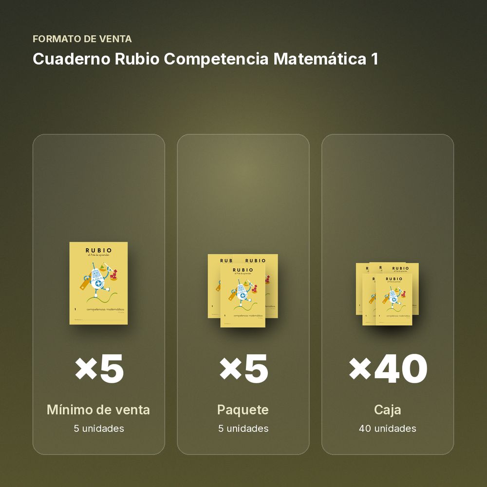 CUADERNO RUBIO COMPETENCIA MATEMÁTICA 1  - formato de venta: paquete de 5, caja de 40