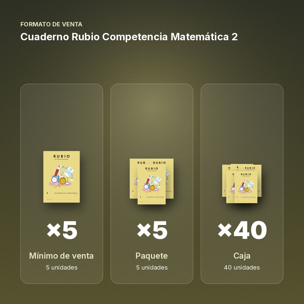 CUADERNO RUBIO COMPETENCIA MATEMÁTICA 2  - formato de venta: paquete de 5, caja de 40