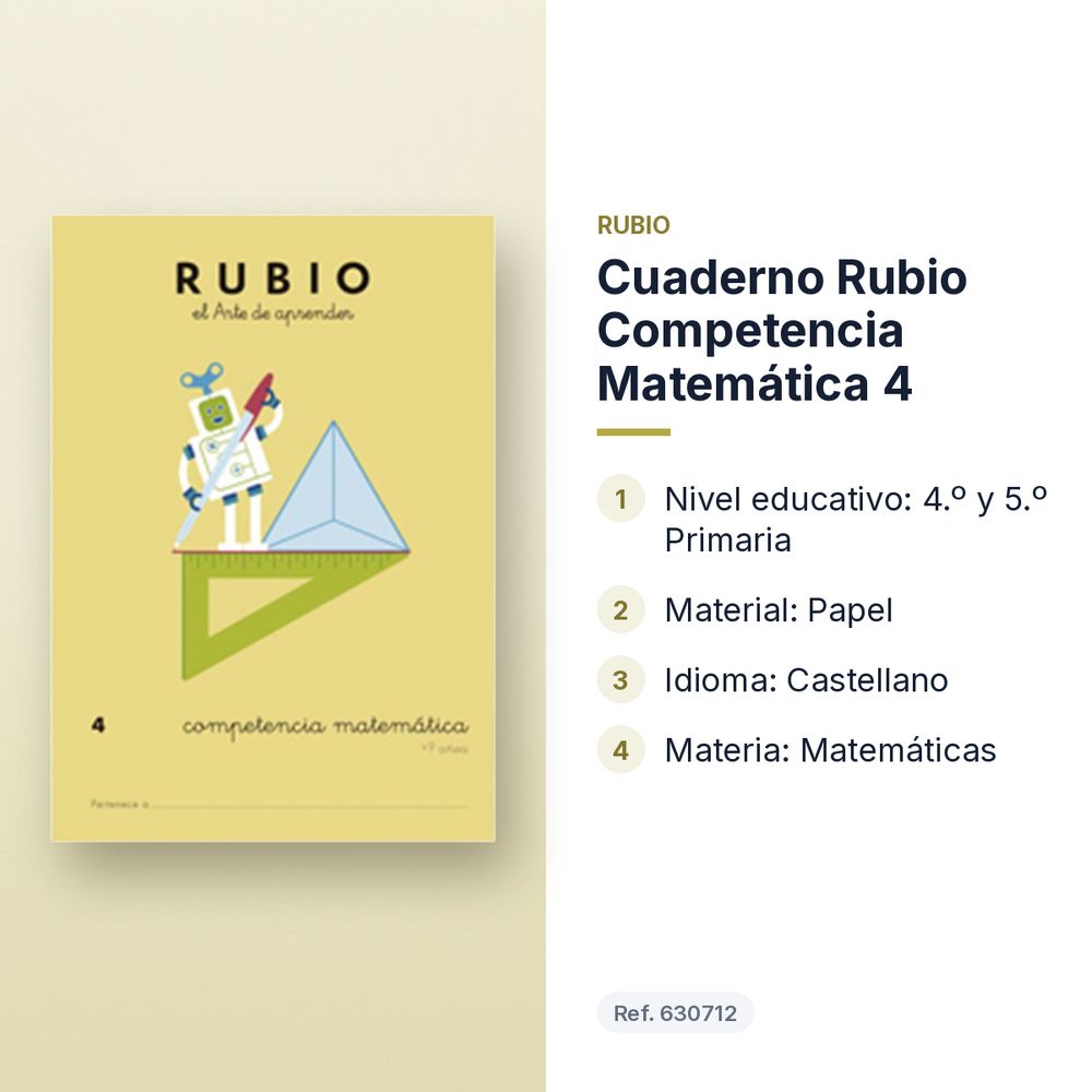 CUADERNO RUBIO COMPETENCIA MATEMÁTICA 4 - características principales