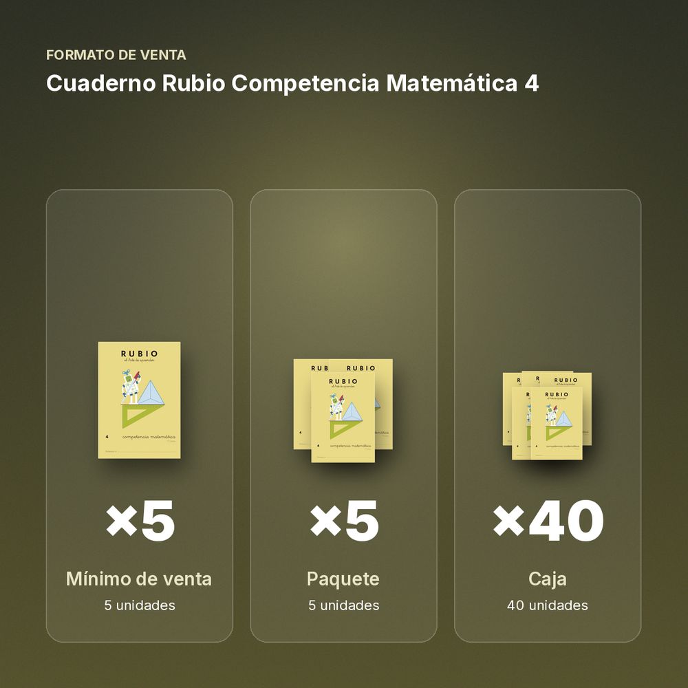 CUADERNO RUBIO COMPETENCIA MATEMÁTICA 4 - formato de venta: paquete de 5, caja de 40