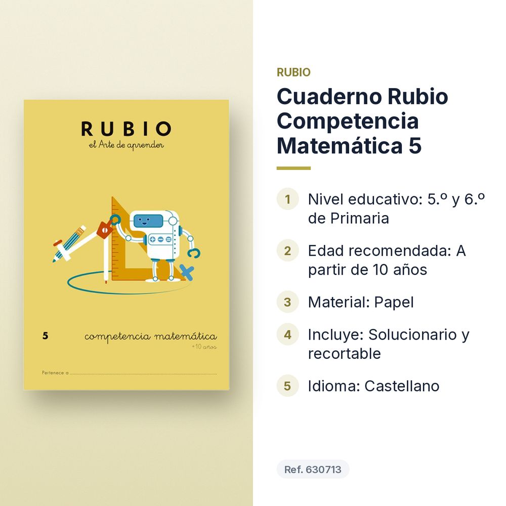 CUADERNO RUBIO COMPETENCIA MATEMÁTICA 5 - características principales