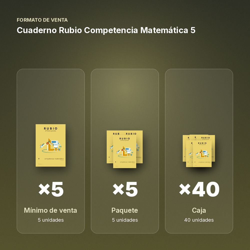 CUADERNO RUBIO COMPETENCIA MATEMÁTICA 5 - formato de venta: paquete de 5, caja de 40