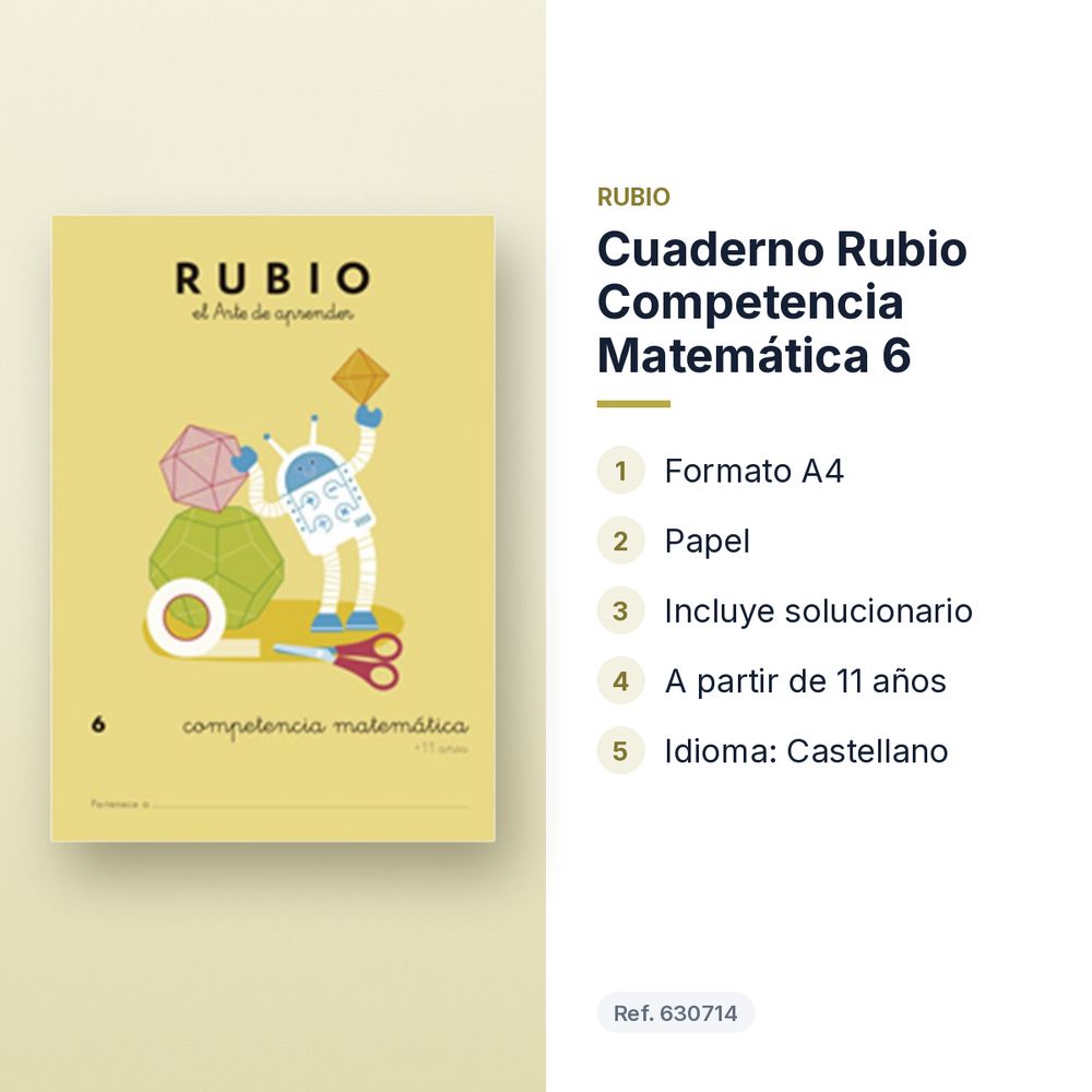 CUADERNO RUBIO COMPETENCIA MATEMÁTICA 6 - características principales