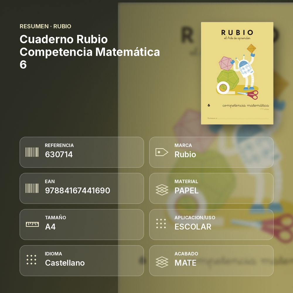 CUADERNO RUBIO COMPETENCIA MATEMÁTICA 6 - resumen de atributos