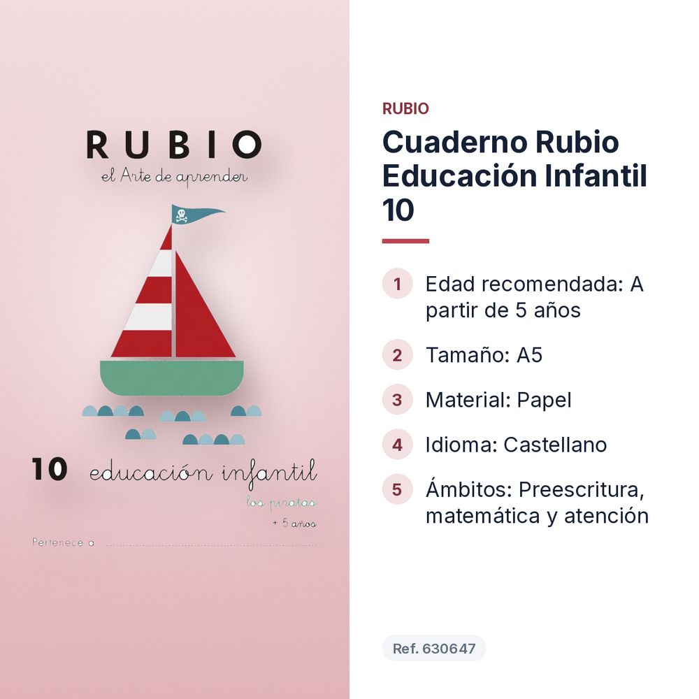CUADERNO RUBIO EDUCACIÓN INFANTIL 10 - características principales