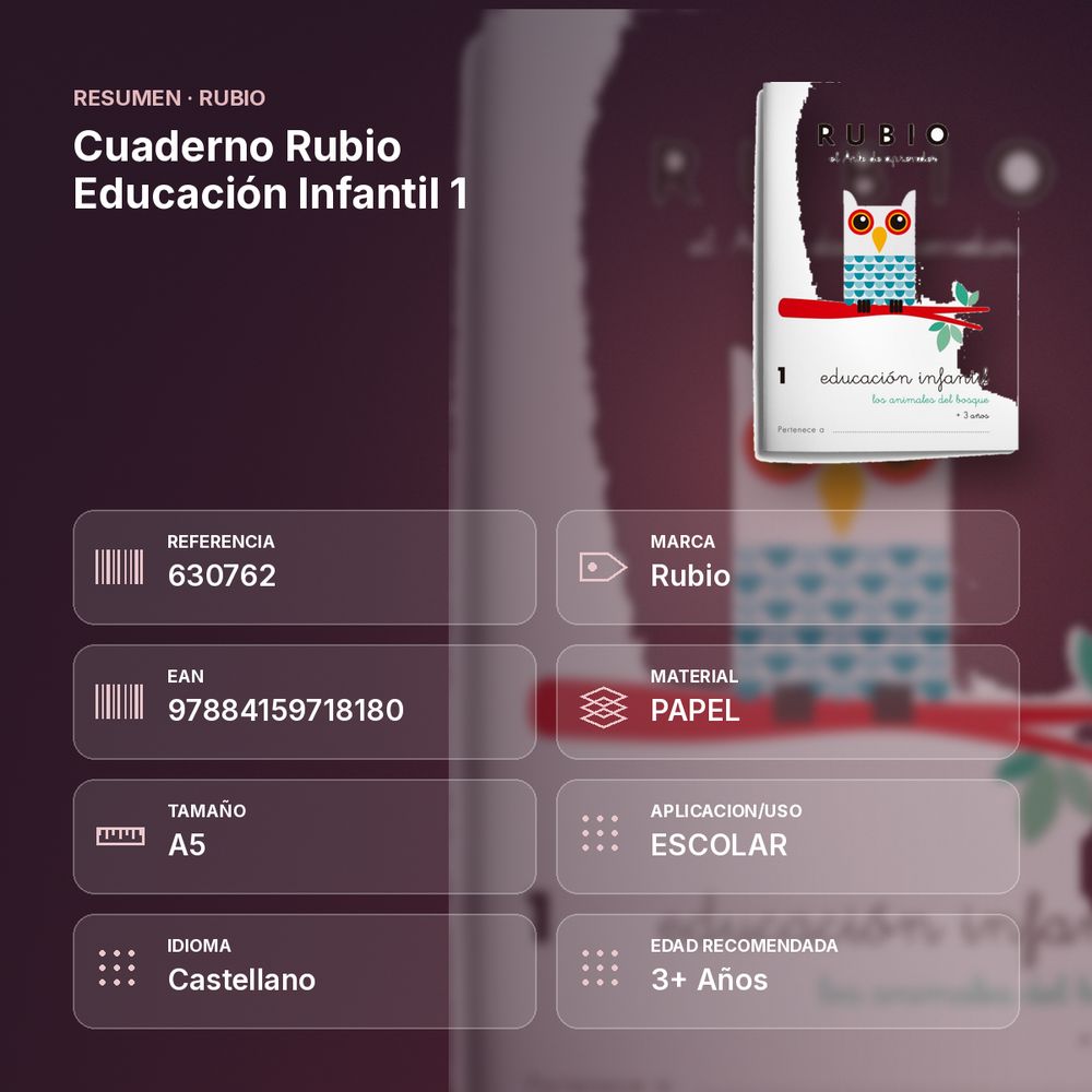 CUADERNO RUBIO EDUCACIÓN INFANTIL 1  - resumen de atributos