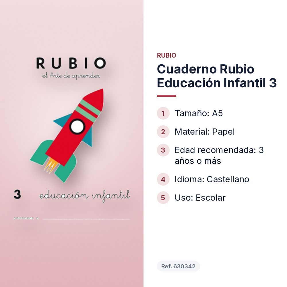 CUADERNO RUBIO EDUCACIÓN INFANTIL 3 - características principales
