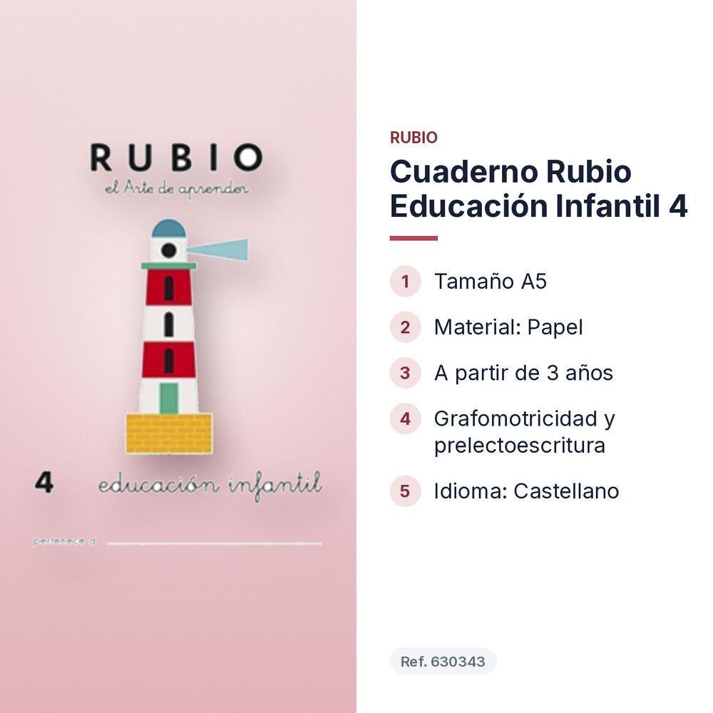 CUADERNO RUBIO EDUCACIÓN INFANTIL 4 - características principales