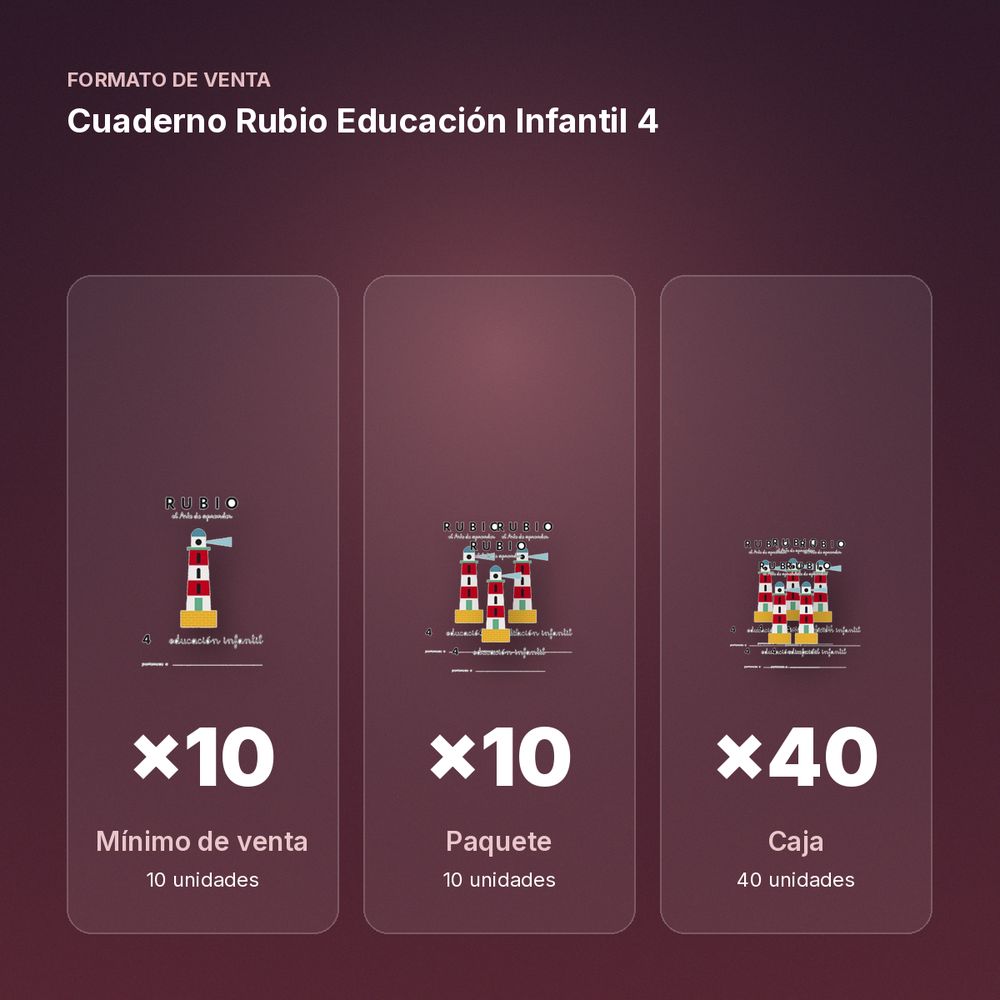 CUADERNO RUBIO EDUCACIÓN INFANTIL 4 - formato de venta: paquete de 10, caja de 40