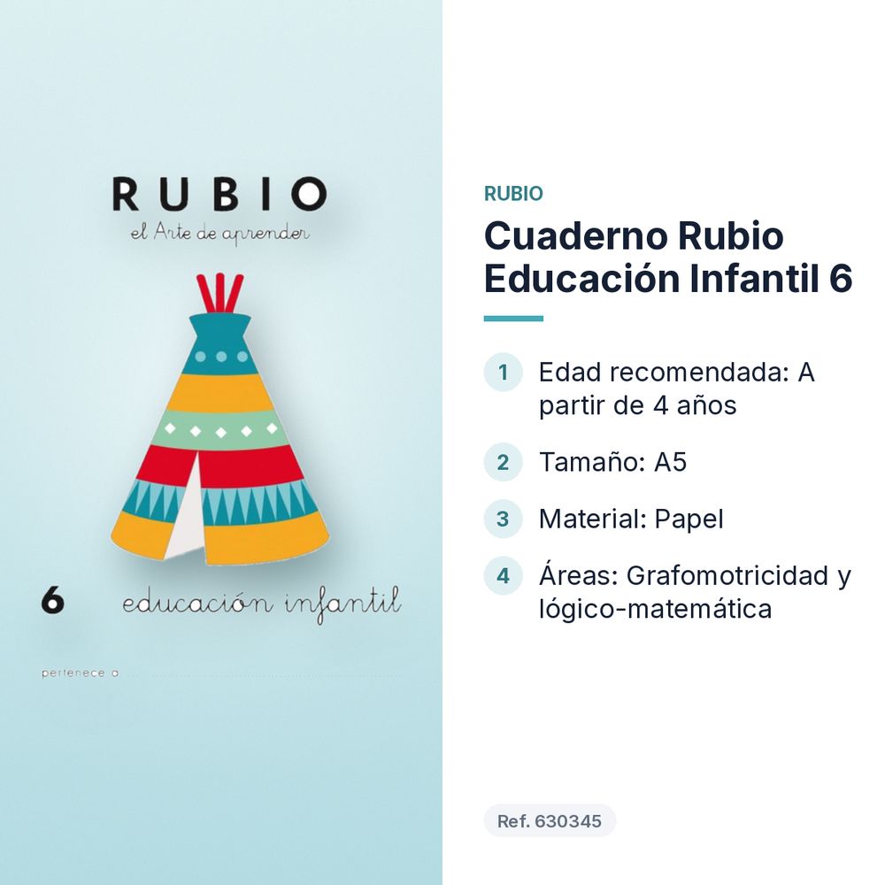 CUADERNO RUBIO EDUCACIÓN INFANTIL 6  - características principales