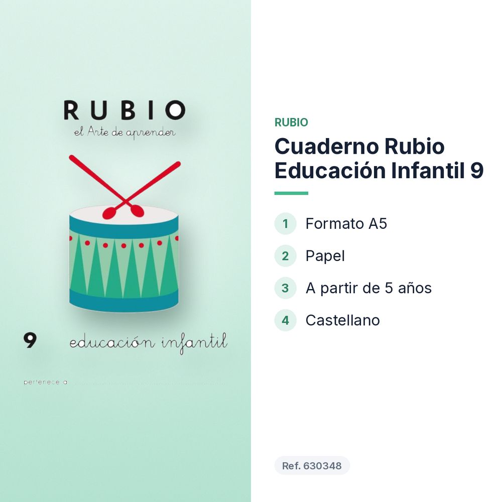 CUADERNO RUBIO EDUCACIÓN INFANTIL 9 - características principales