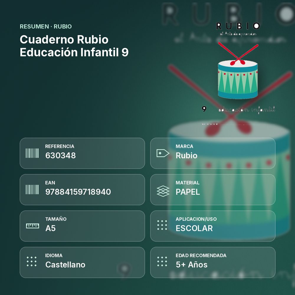 CUADERNO RUBIO EDUCACIÓN INFANTIL 9 - resumen de atributos