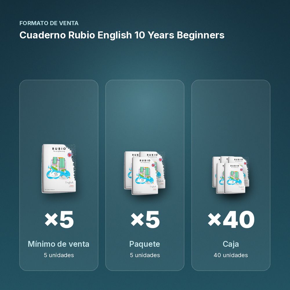 CUADERNO RUBIO ENGLISH 10 YEARS BEGINNERS  - formato de venta: paquete de 5, caja de 40