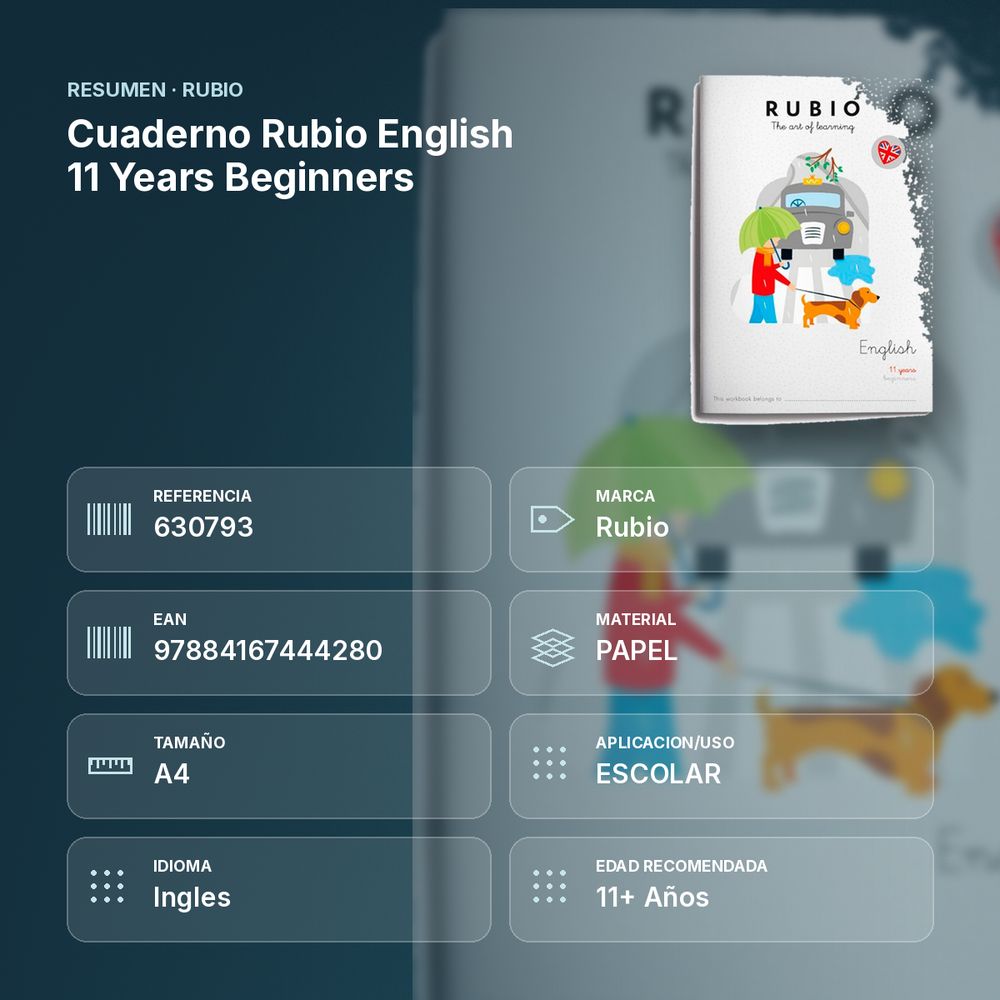 CUADERNO RUBIO ENGLISH 11 YEARS BEGINNERS  - resumen de atributos