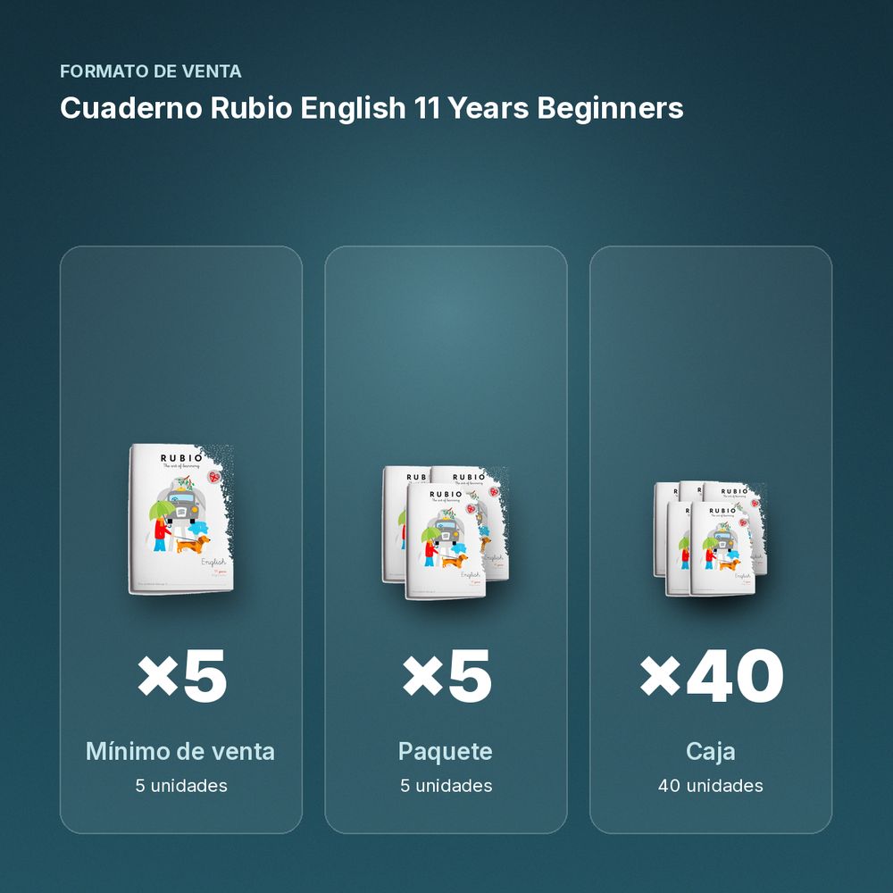 CUADERNO RUBIO ENGLISH 11 YEARS BEGINNERS  - formato de venta: paquete de 5, caja de 40