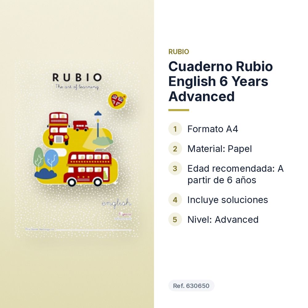 CUADERNO RUBIO ENGLISH 6 YEARS ADVANCED  - características principales