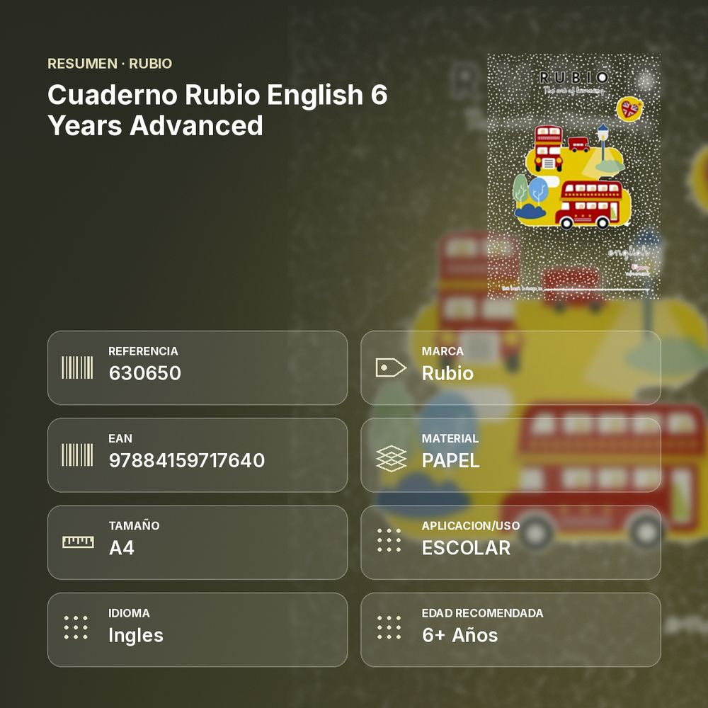 CUADERNO RUBIO ENGLISH 6 YEARS ADVANCED  - resumen de atributos