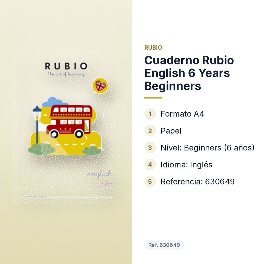 CUADERNO RUBIO ENGLISH 6 YEARS BEGINNERS  - características principales