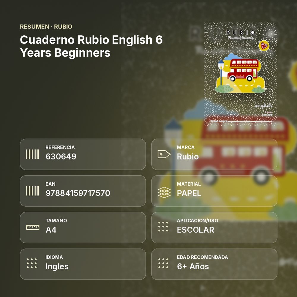 CUADERNO RUBIO ENGLISH 6 YEARS BEGINNERS  - resumen de atributos