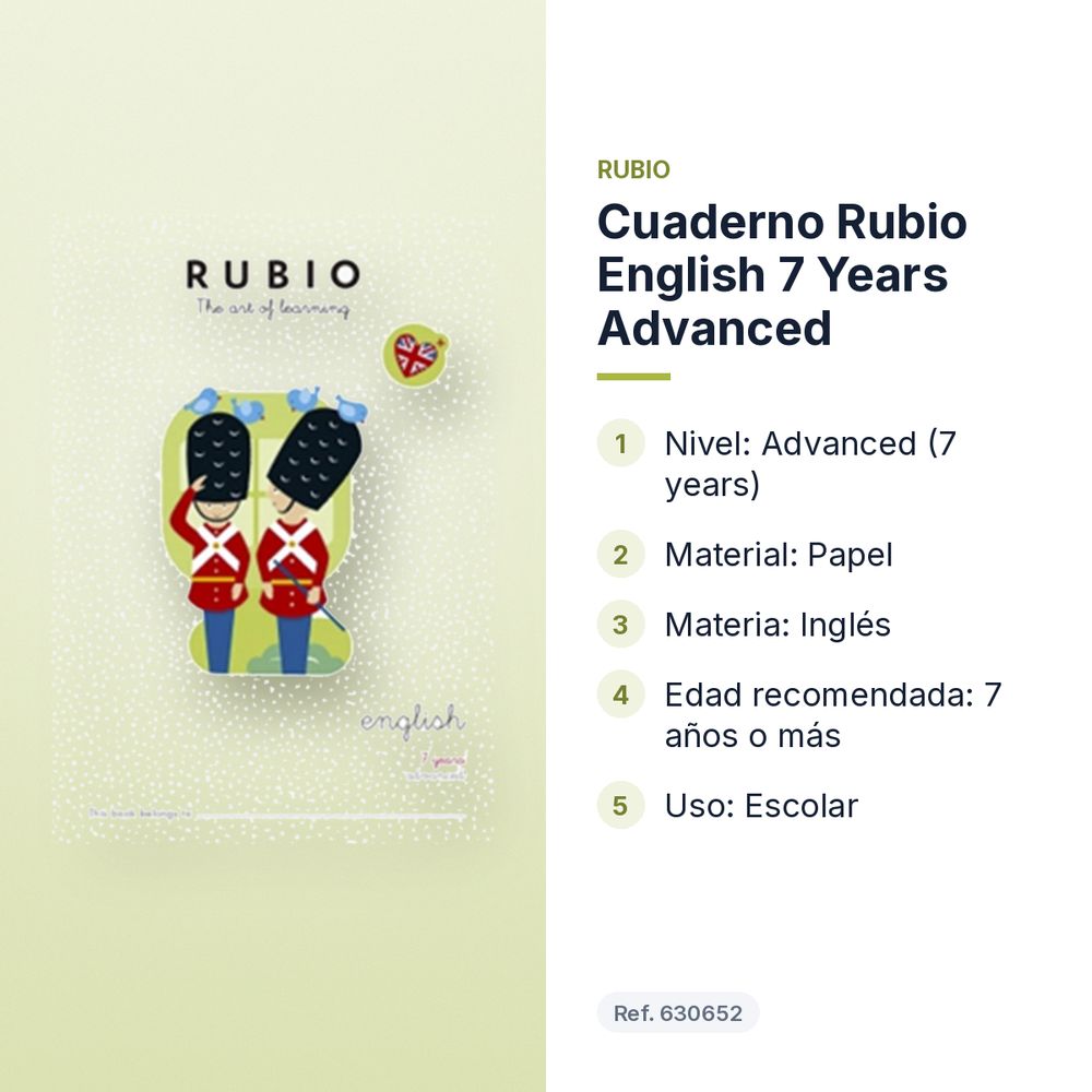 CUADERNO RUBIO ENGLISH 7 YEARS ADVANCED  - características principales