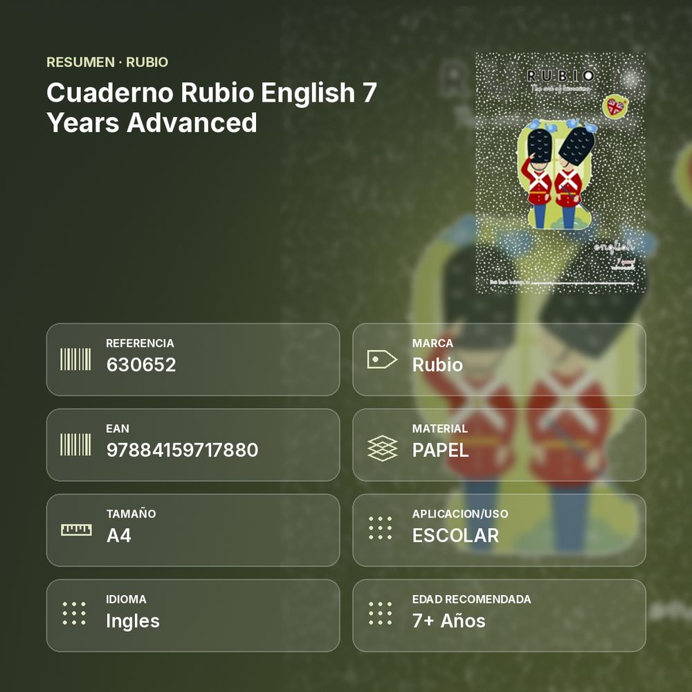 CUADERNO RUBIO ENGLISH 7 YEARS ADVANCED  - resumen de atributos