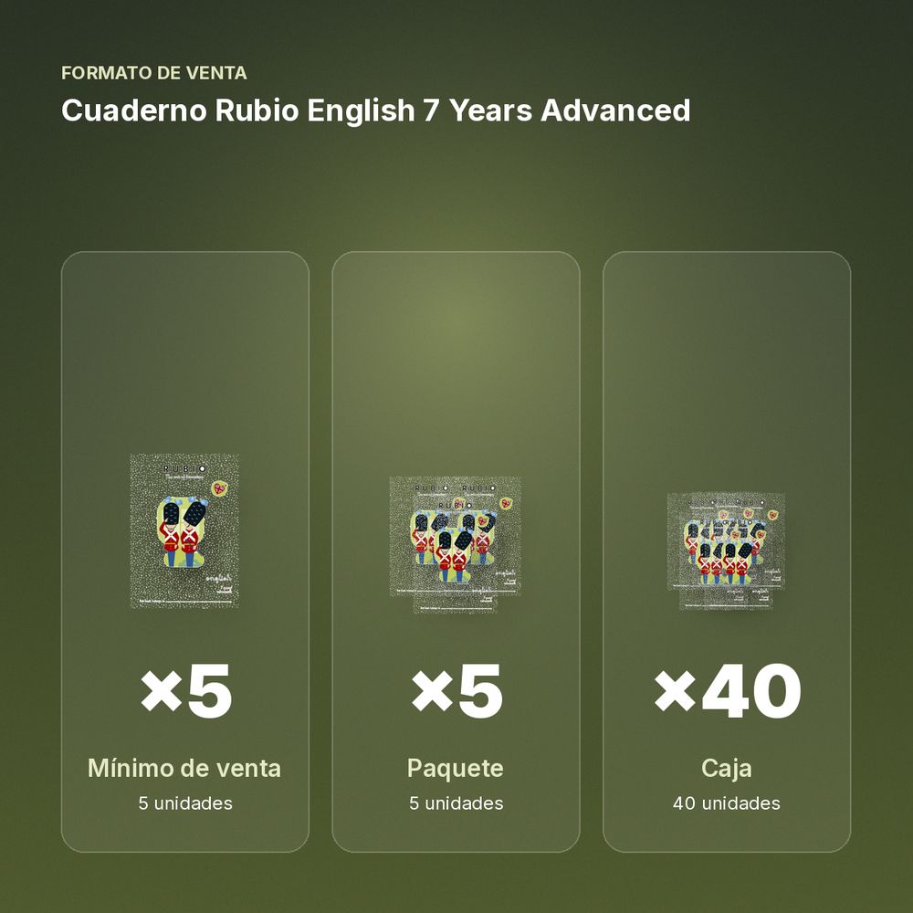 CUADERNO RUBIO ENGLISH 7 YEARS ADVANCED  - formato de venta: paquete de 5, caja de 40