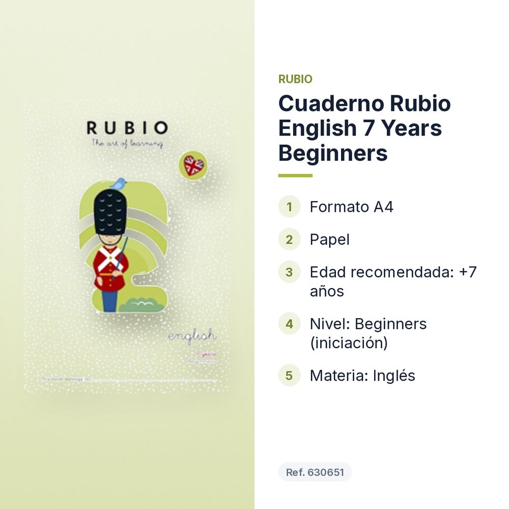 CUADERNO RUBIO ENGLISH 7 YEARS BEGINNERS  - características principales