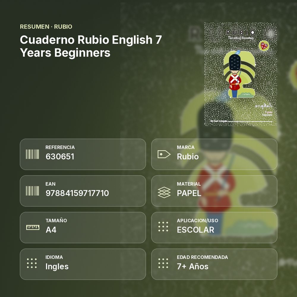 CUADERNO RUBIO ENGLISH 7 YEARS BEGINNERS  - resumen de atributos