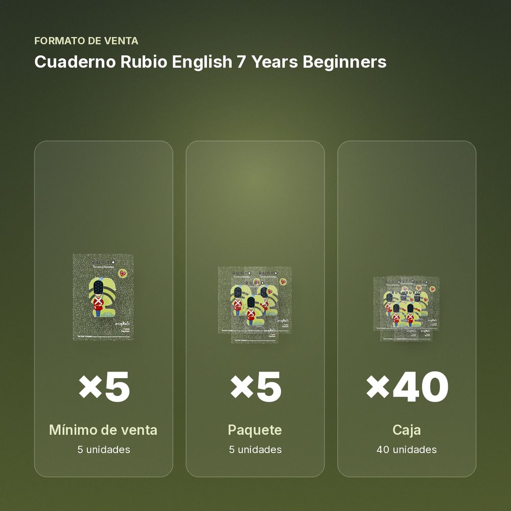 CUADERNO RUBIO ENGLISH 7 YEARS BEGINNERS  - formato de venta: paquete de 5, caja de 40