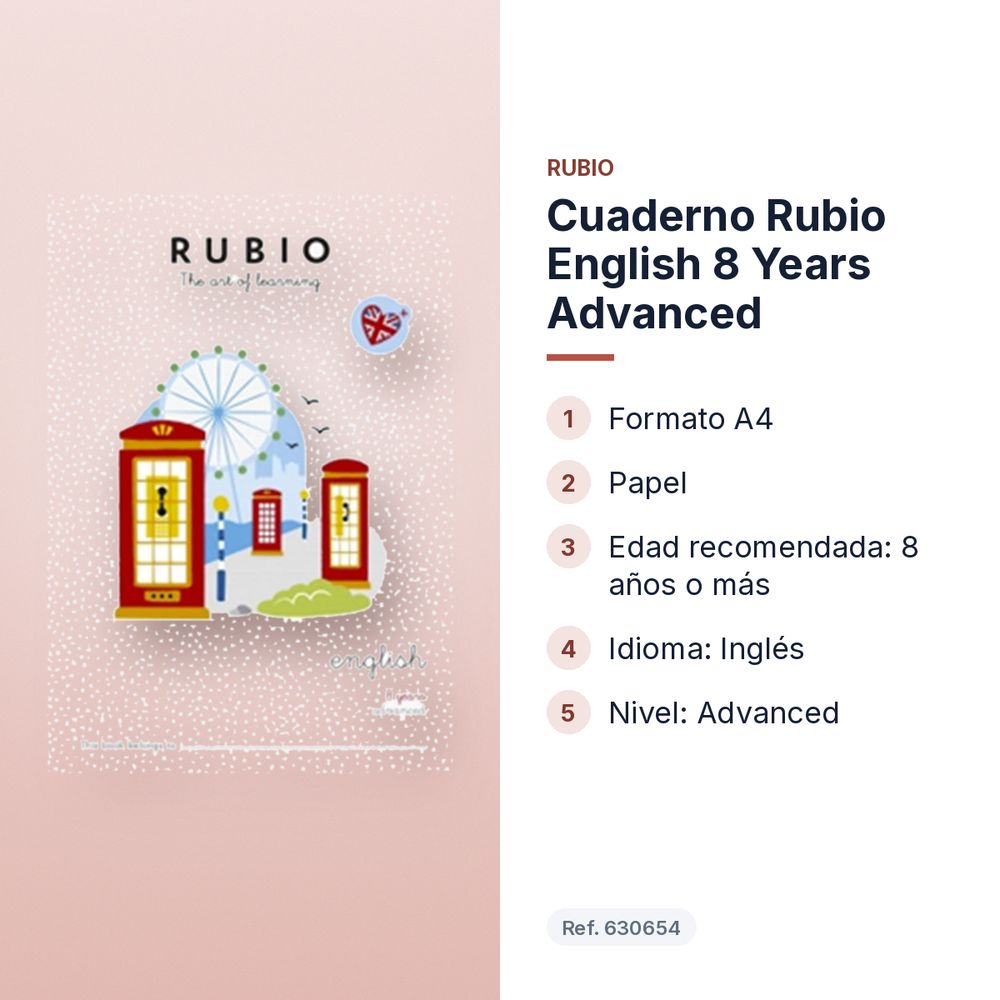 CUADERNO RUBIO ENGLISH 8 YEARS ADVANCED - características principales