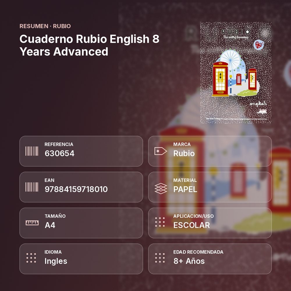 CUADERNO RUBIO ENGLISH 8 YEARS ADVANCED - resumen de atributos