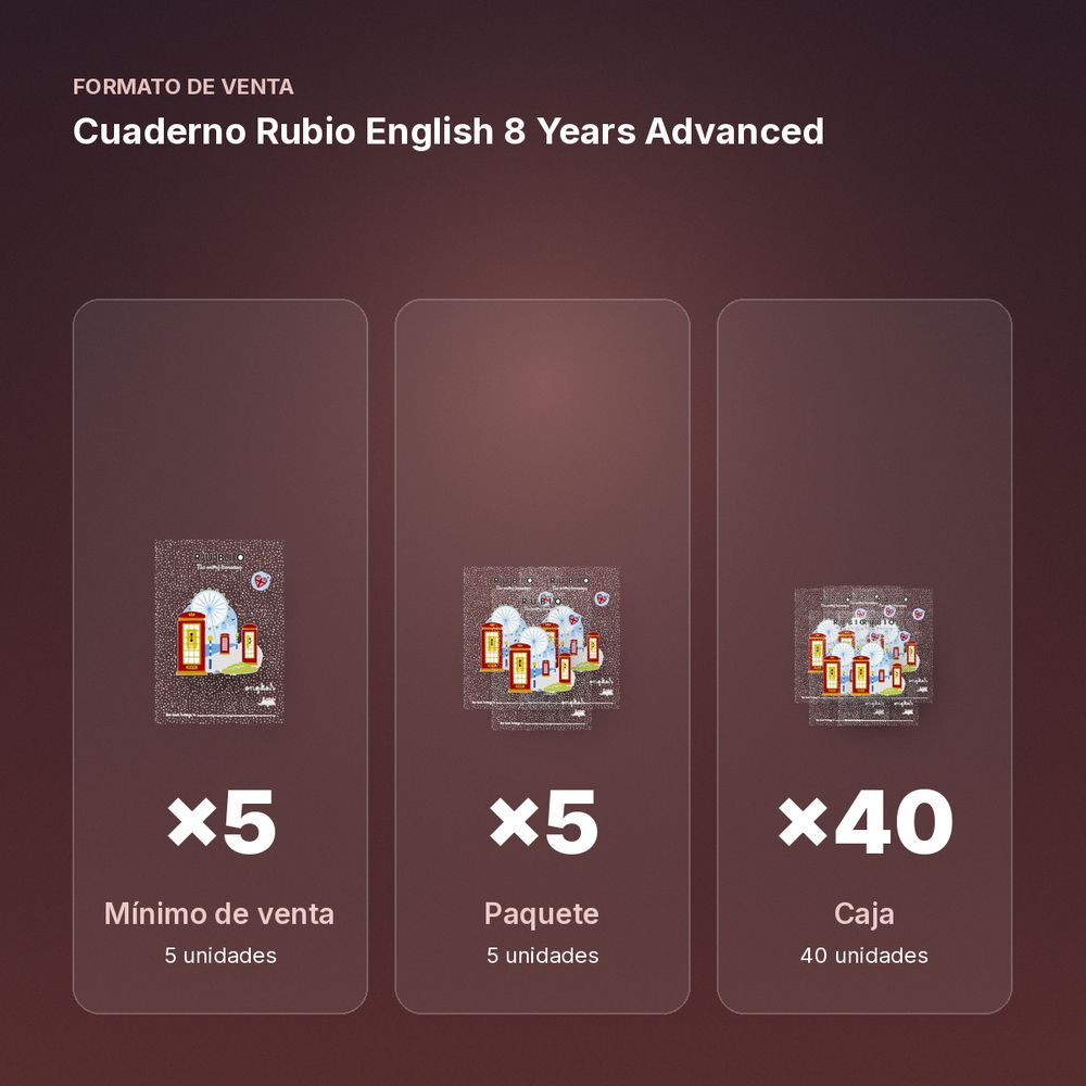 CUADERNO RUBIO ENGLISH 8 YEARS ADVANCED - formato de venta: paquete de 5, caja de 40