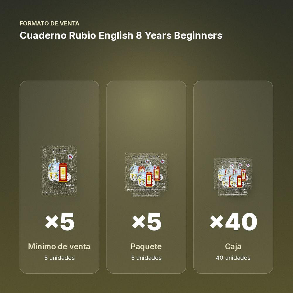 CUADERNO RUBIO ENGLISH 8 YEARS BEGINNERS - formato de venta: paquete de 5, caja de 40