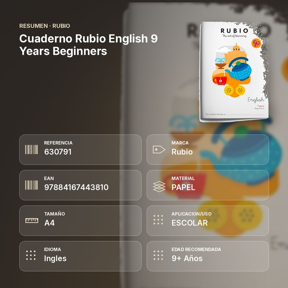CUADERNO RUBIO ENGLISH 9 YEARS BEGINNERS - resumen de atributos