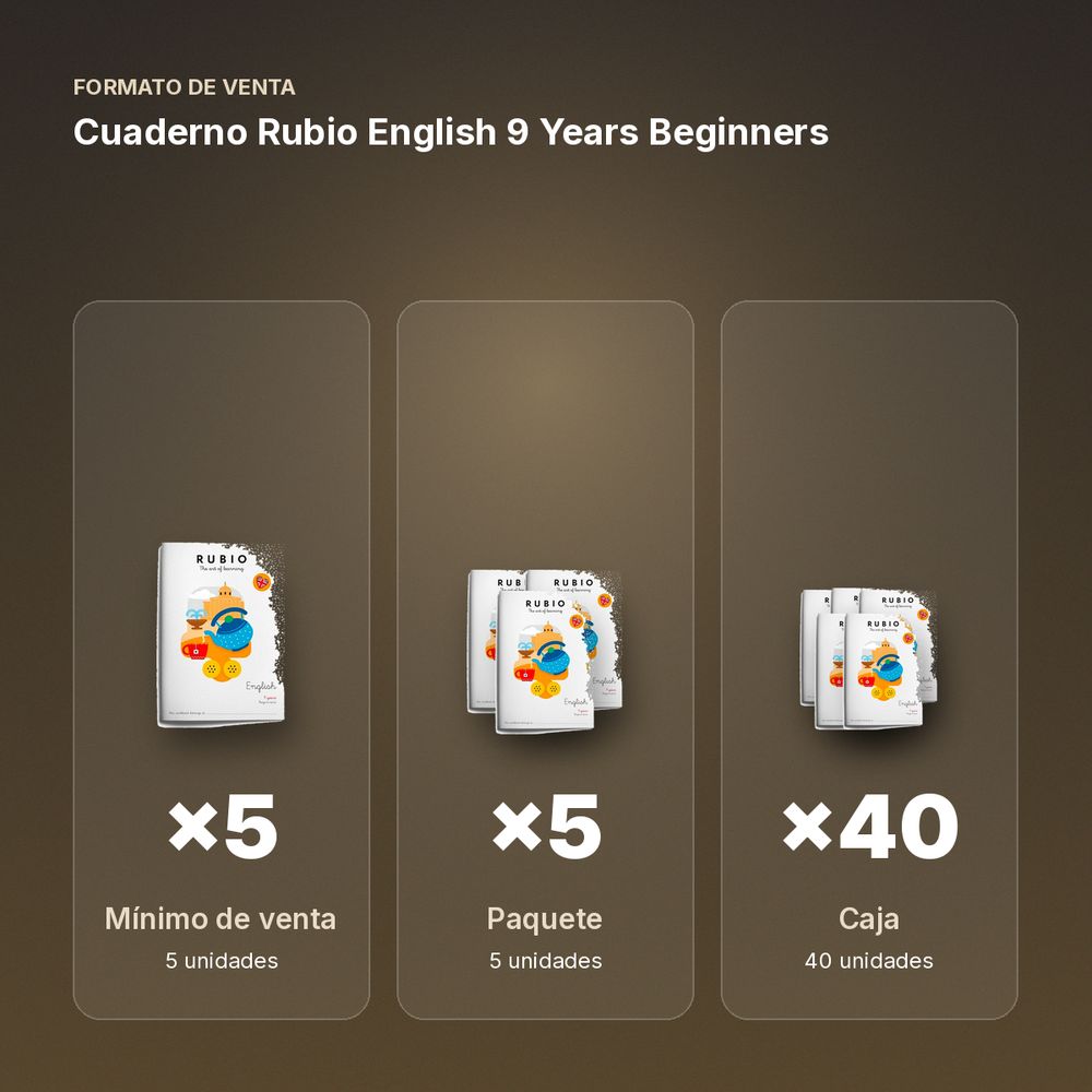 CUADERNO RUBIO ENGLISH 9 YEARS BEGINNERS - formato de venta: paquete de 5, caja de 40