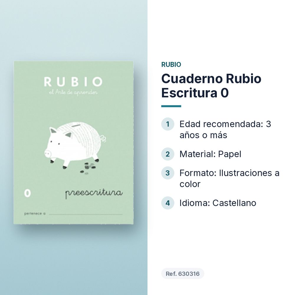 CUADERNO RUBIO ESCRITURA 0  - características principales