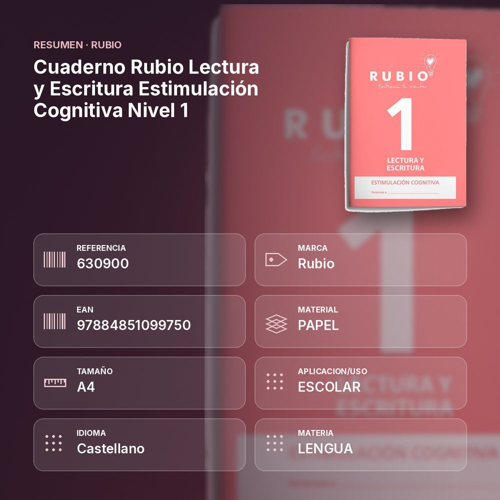 CUADERNO RUBIO LECTURA Y ESCRITURA ESTIMULACIÓN COGNITIVA NIVEL 1  - resumen de atributos
