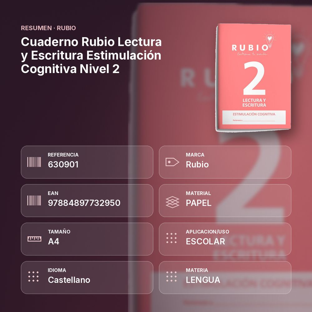 CUADERNO RUBIO LECTURA Y ESCRITURA ESTIMULACIÓN COGNITIVA NIVEL 2  - resumen de atributos