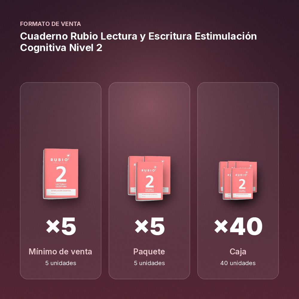 CUADERNO RUBIO LECTURA Y ESCRITURA ESTIMULACIÓN COGNITIVA NIVEL 2  - formato de venta: paquete de 5, caja de 40