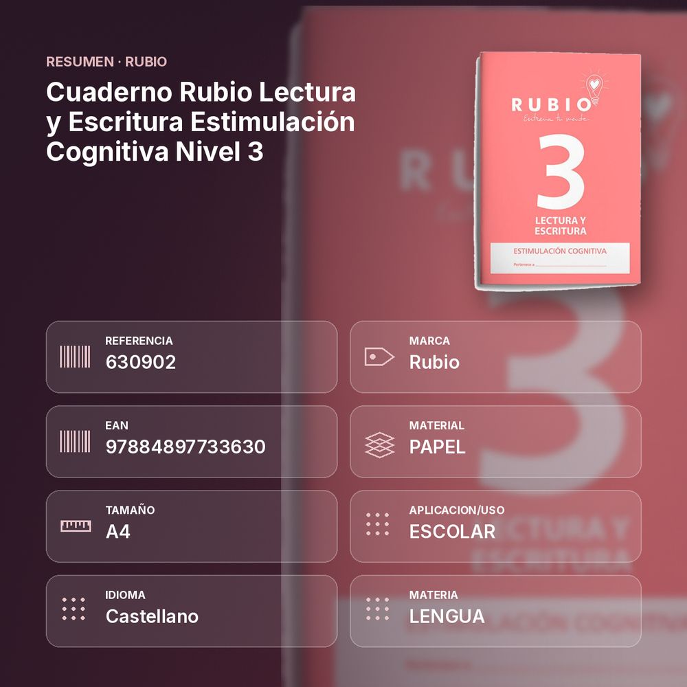 CUADERNO RUBIO LECTURA Y ESCRITURA ESTIMULACIÓN COGNITIVA NIVEL 3  - resumen de atributos