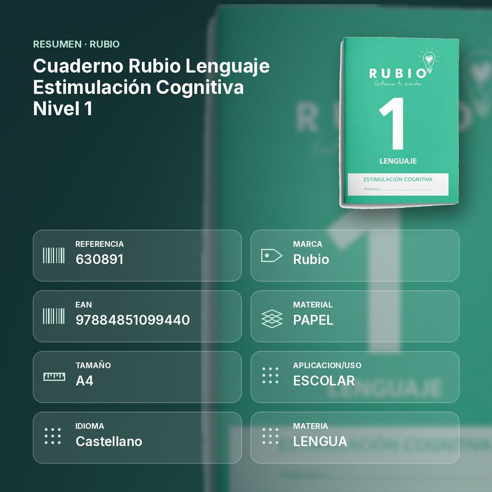 CUADERNO RUBIO LENGUAJE ESTIMULACIÓN COGNITIVA NIVEL 1 - resumen de atributos